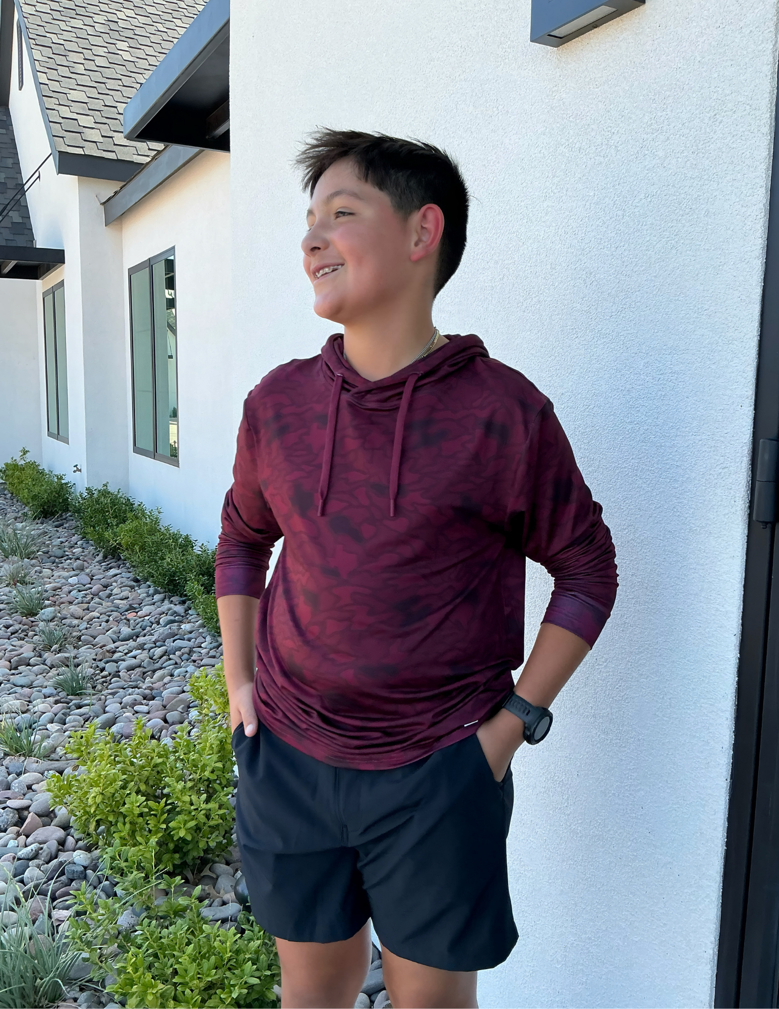 Burlebo Youth Performance Hoodie Maroon Texas Camo - The Foundry