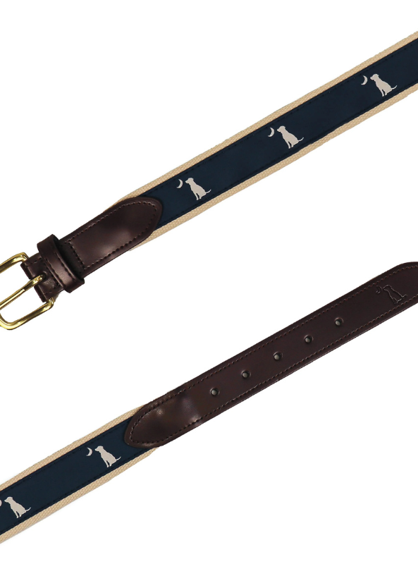 Local Boy Ribbon Belt Blue Dog & Moon - The Foundry