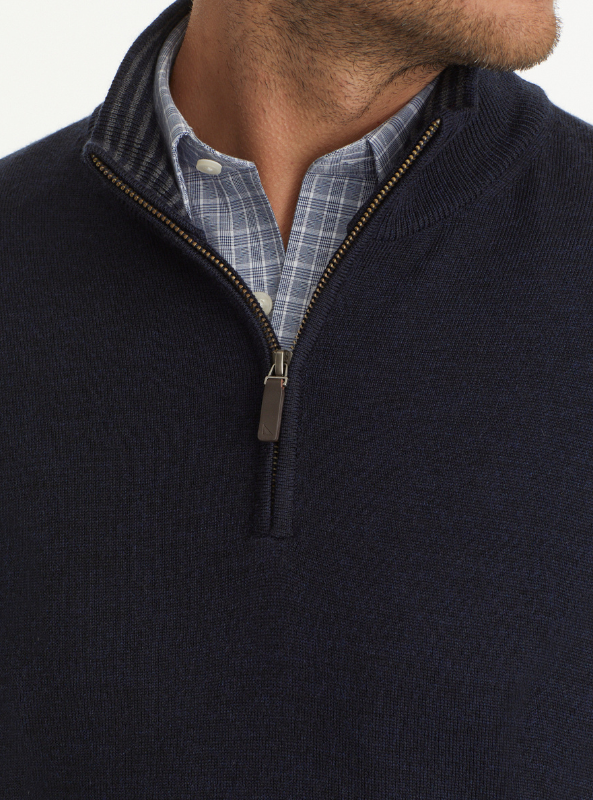 Untuckit - Belguardo Merino Wool 1/4 Zip Sweater Dark Blue - The Foundry