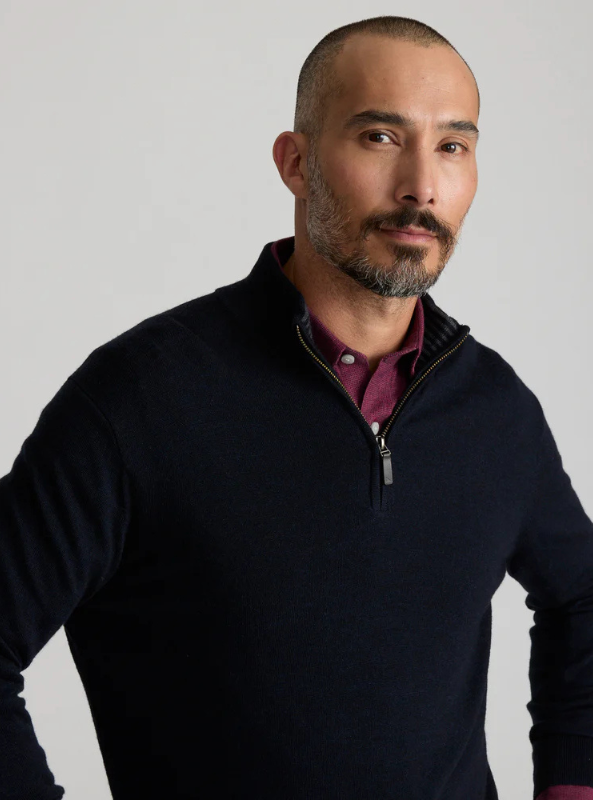 Untuckit - Belguardo Merino Wool 1/4 Zip Sweater Dark Blue - The Foundry