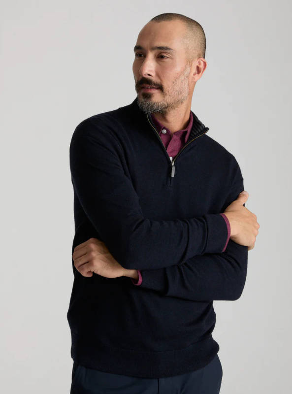 Untuckit - Belguardo Merino Wool 1/4 Zip Sweater Dark Blue - The Foundry