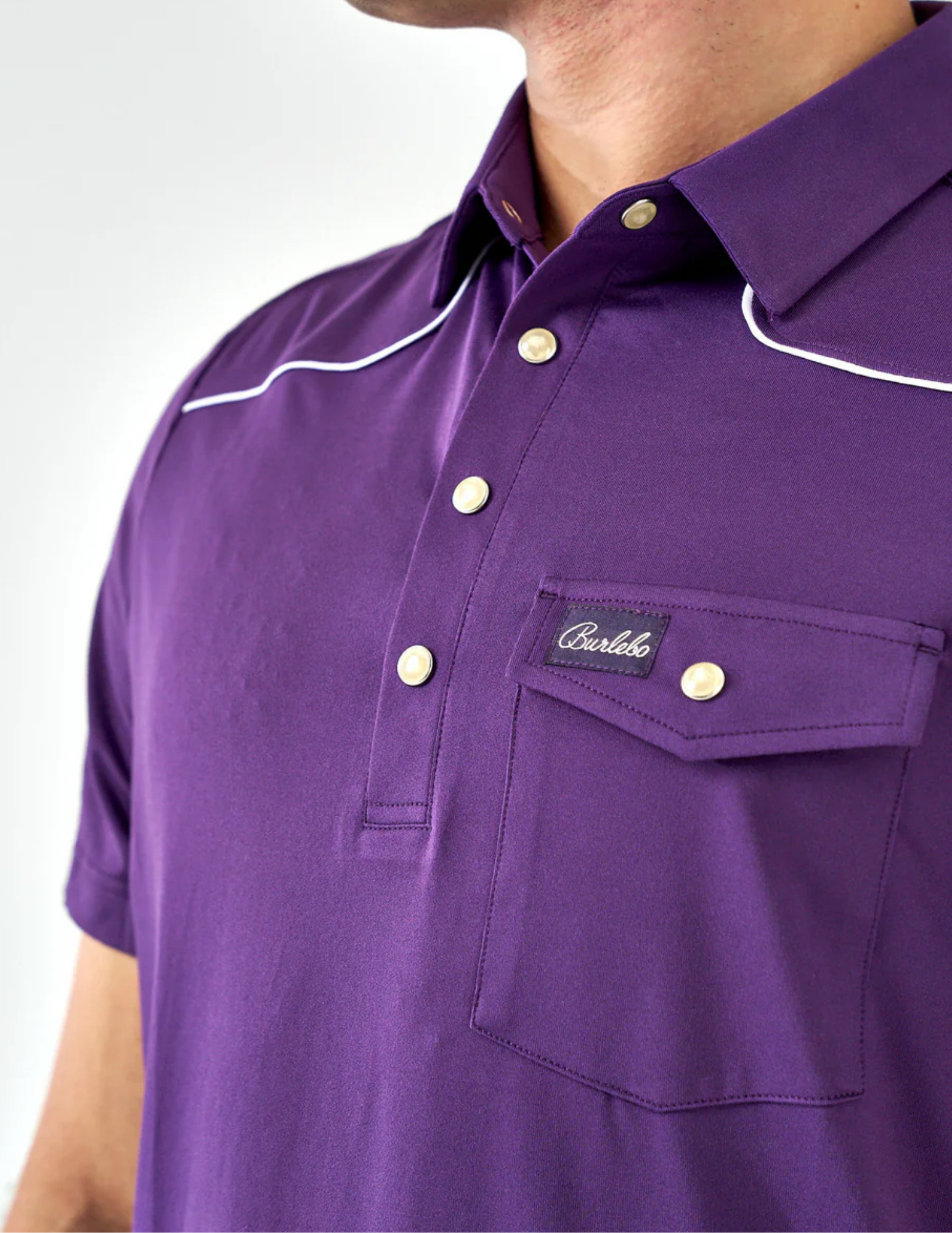 Burlebo Pearl Snap Performance Polo - Purple - The Foundry