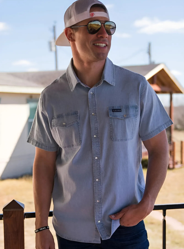 Burlebo Short Sleeve - Denim Pearl Snap - Light Washed - The Foundry
