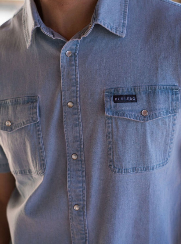 Burlebo Short Sleeve - Denim Pearl Snap - Light Washed - The Foundry