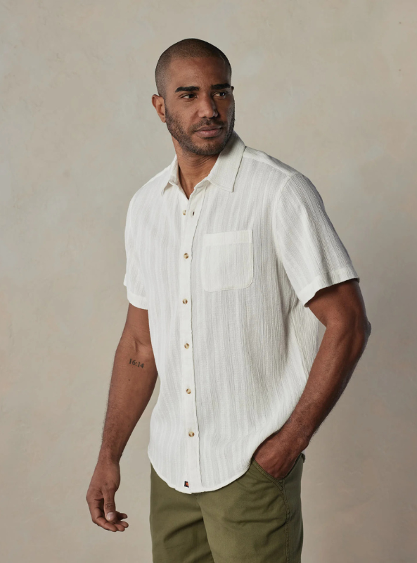 The Normal Brand Freshwater Button Up Shirt - Ivory Crinkle Dobby - The Foundry