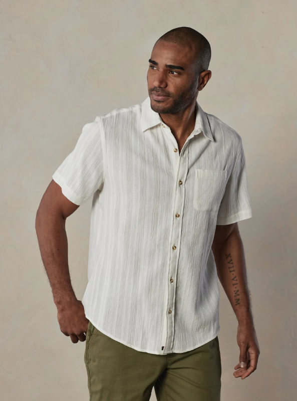The Normal Brand Freshwater Button Up Shirt - Ivory Crinkle Dobby - The Foundry