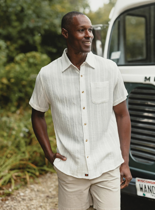The Normal Brand Freshwater Button Up Shirt - Ivory Crinkle Dobby - The Foundry