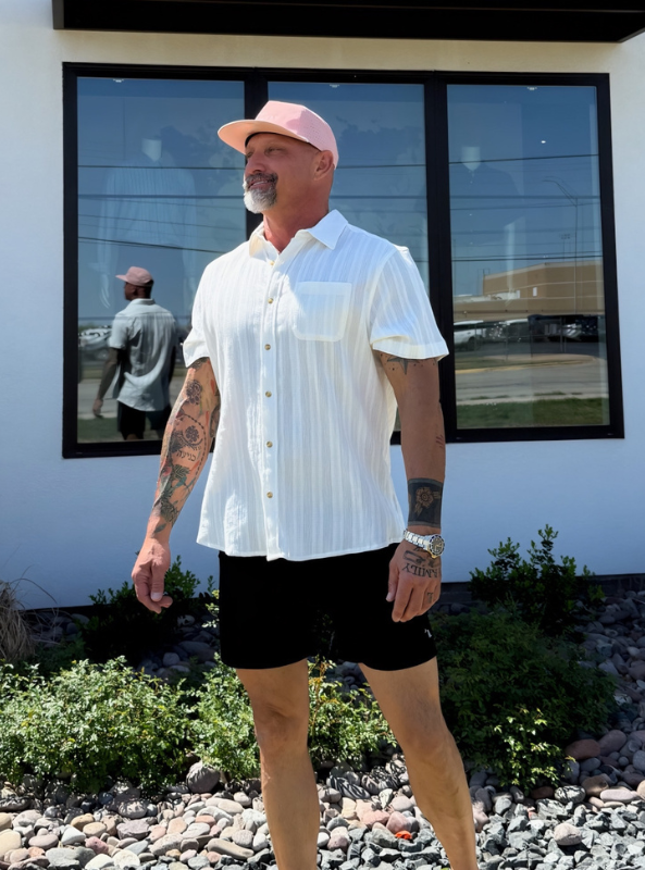 The Normal Brand Freshwater Button Up Shirt - Ivory Crinkle Dobby - The Foundry