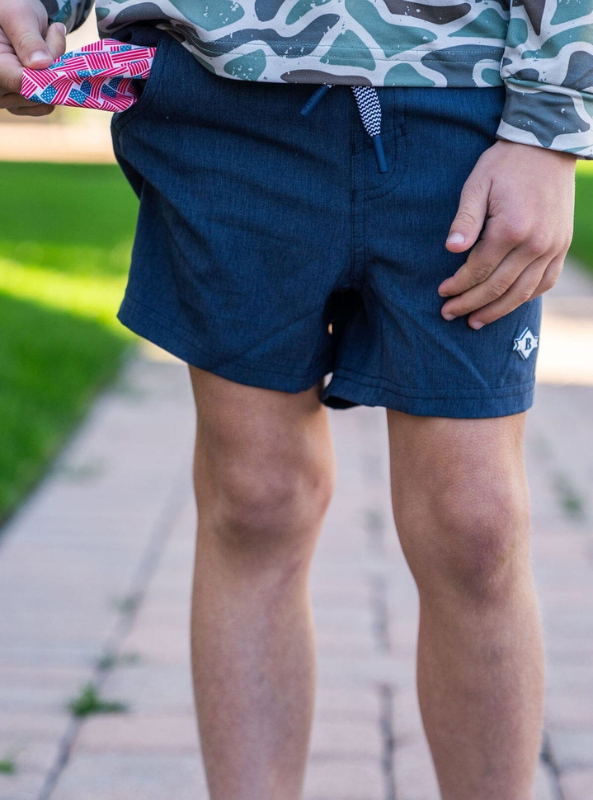 Burlebo Youth Athletic Short - Heather Navy American Flag Liner - The Foundry