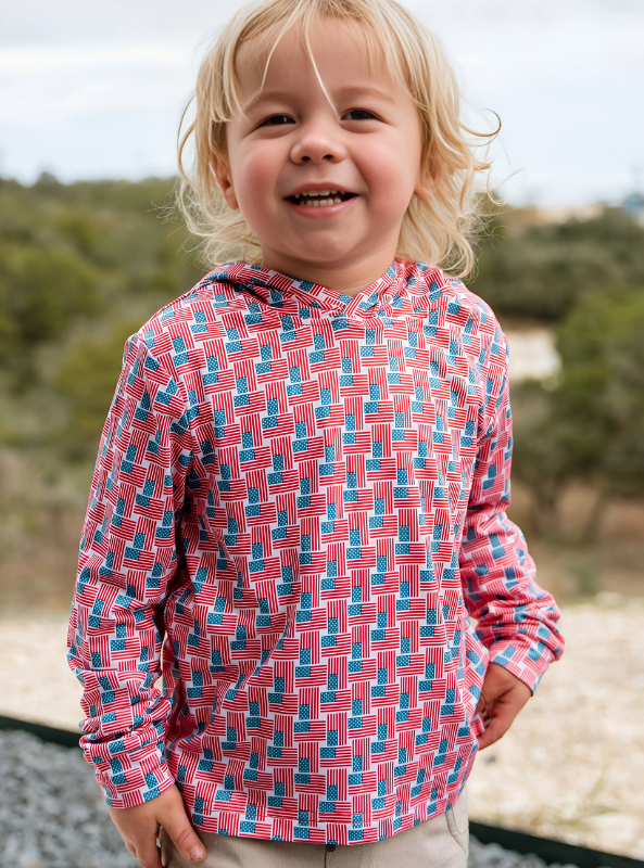 Burlebo Youth Performance Hoodie - American Flag Print - The Foundry