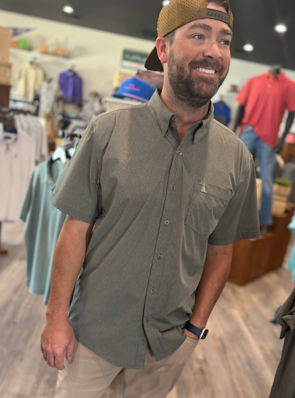 Local Boy SS Low Country Button Down - Olive Shoal