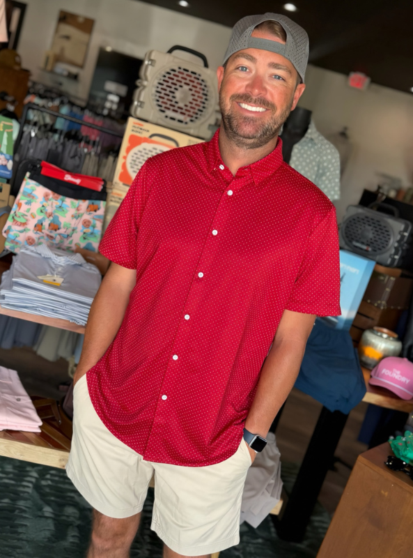 Mizzen & Main Halyard SS Dress Shirt - Red Hot Dot