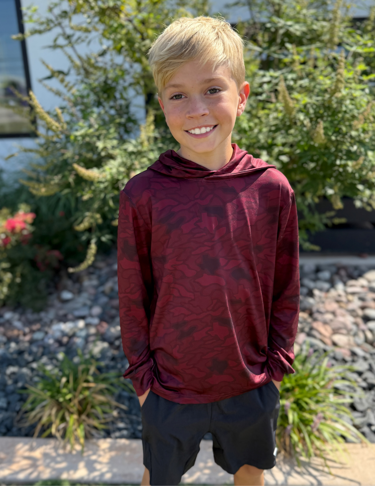 Burlebo Youth Performance Hoodie Maroon Texas Camo - The Foundry