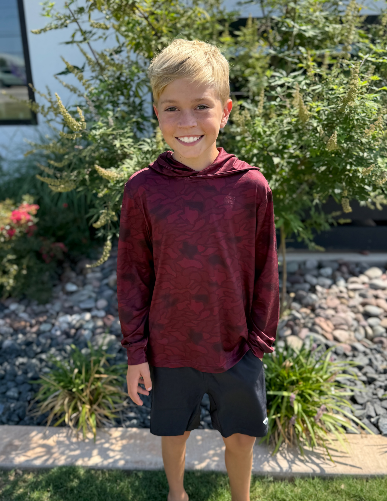 Burlebo Youth Performance Hoodie Maroon Texas Camo - The Foundry