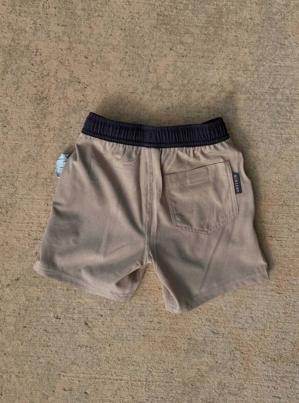 Burlebo Youth Athletic Short - Heather Khaki - Palm Tree Liner - The Foundry