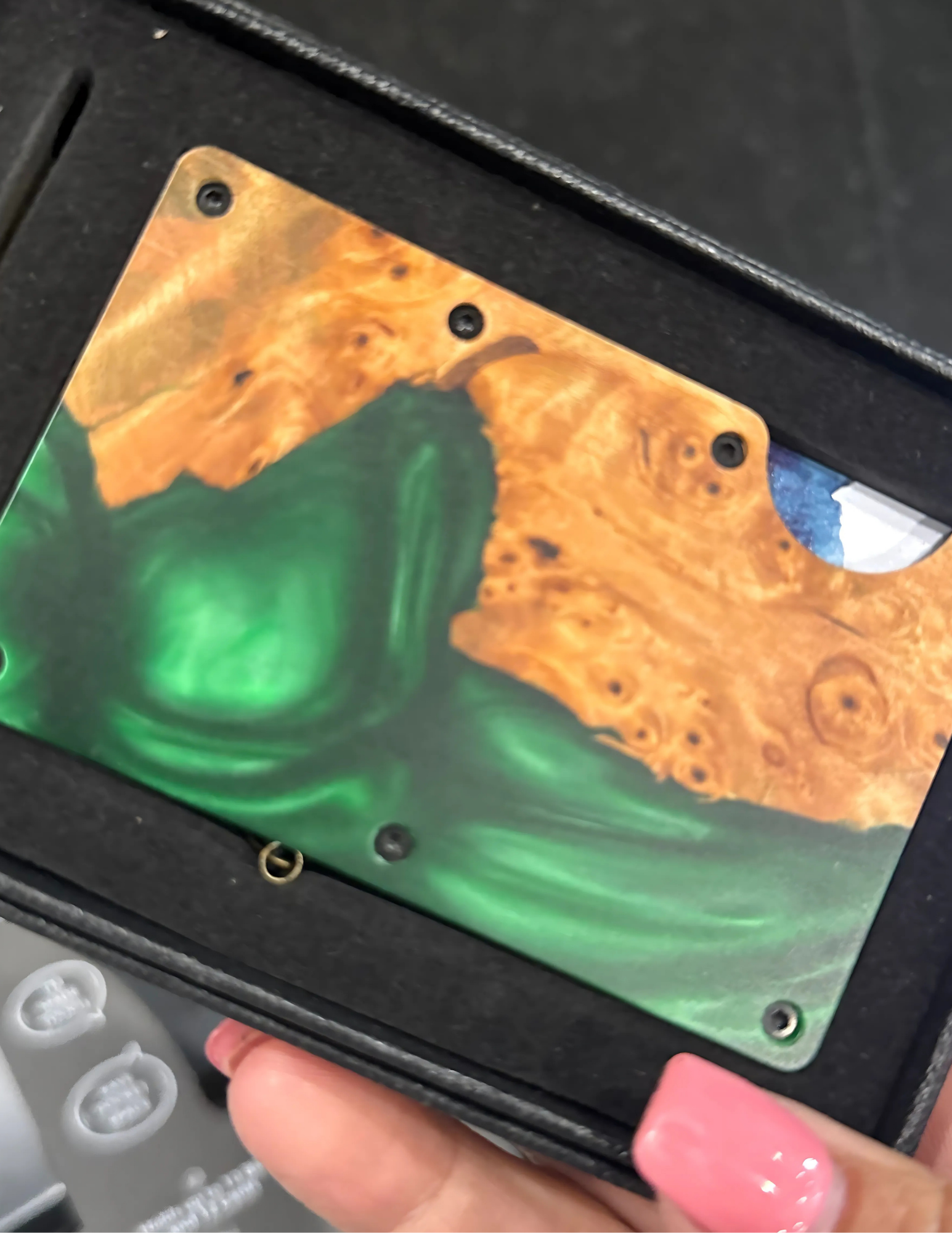 Wood Wallet Money Clip- Green