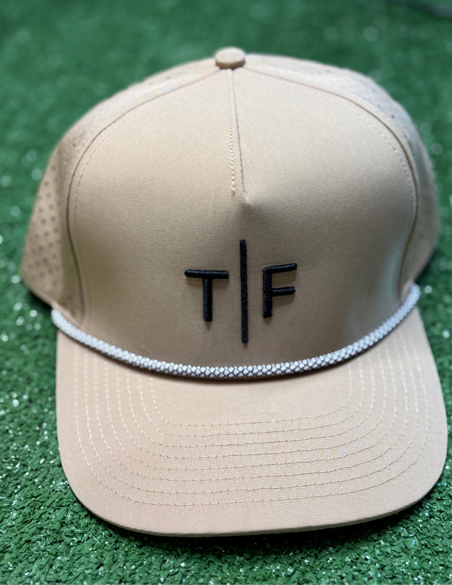 BH- Tan Hat with Black Embroidery and Herringbone Rope