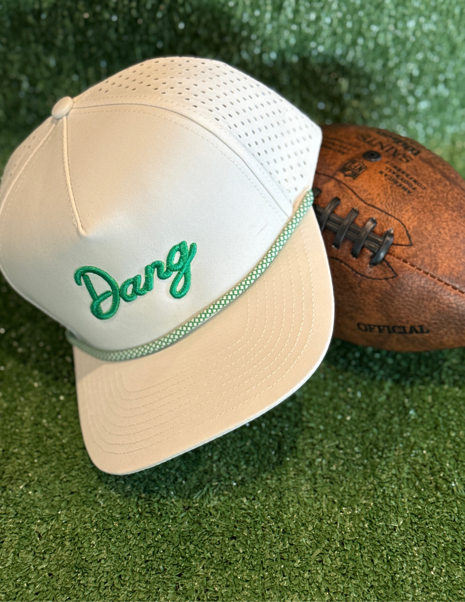 Blakhawk White Hat with Green Embroidery "Dang"