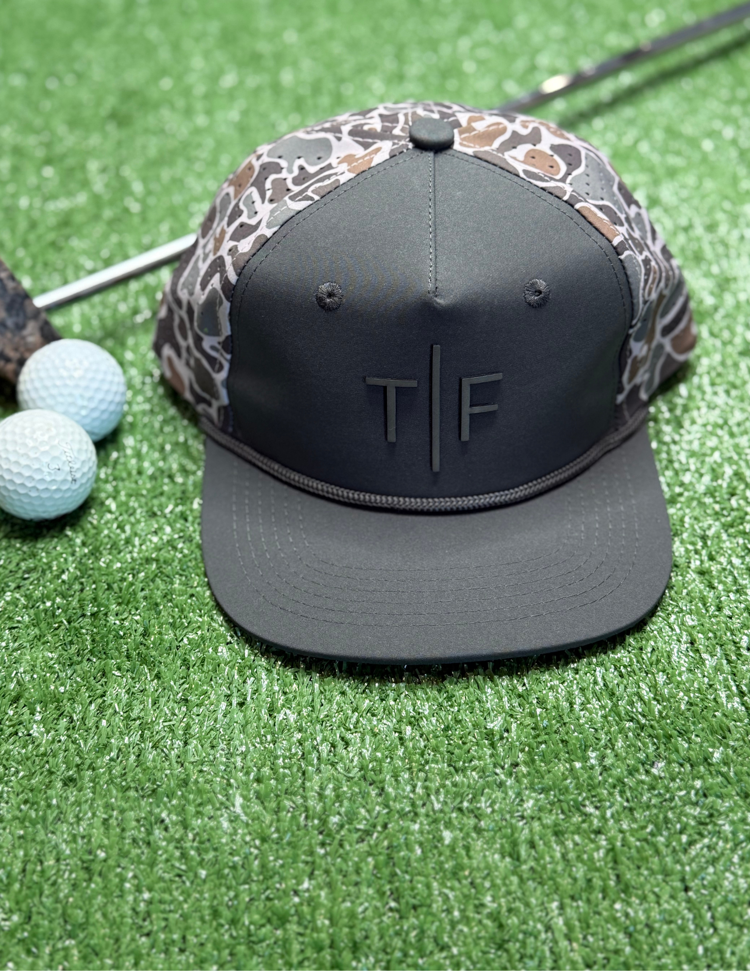 BRH Charcoal & Camo Hat with Leather T/F