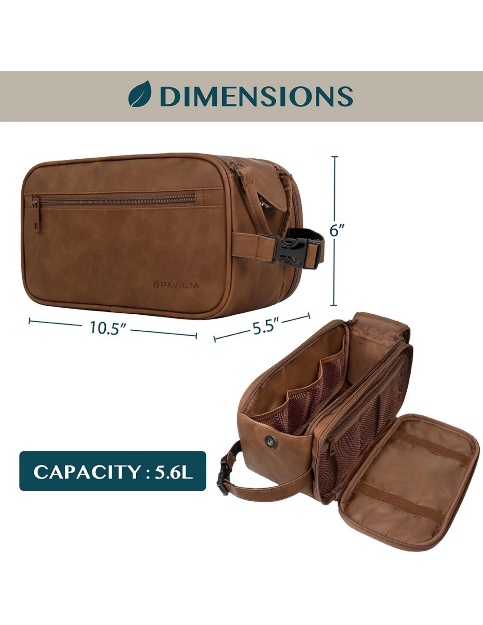Men's Classic Dopp Kit Toiletry Bag- Brown