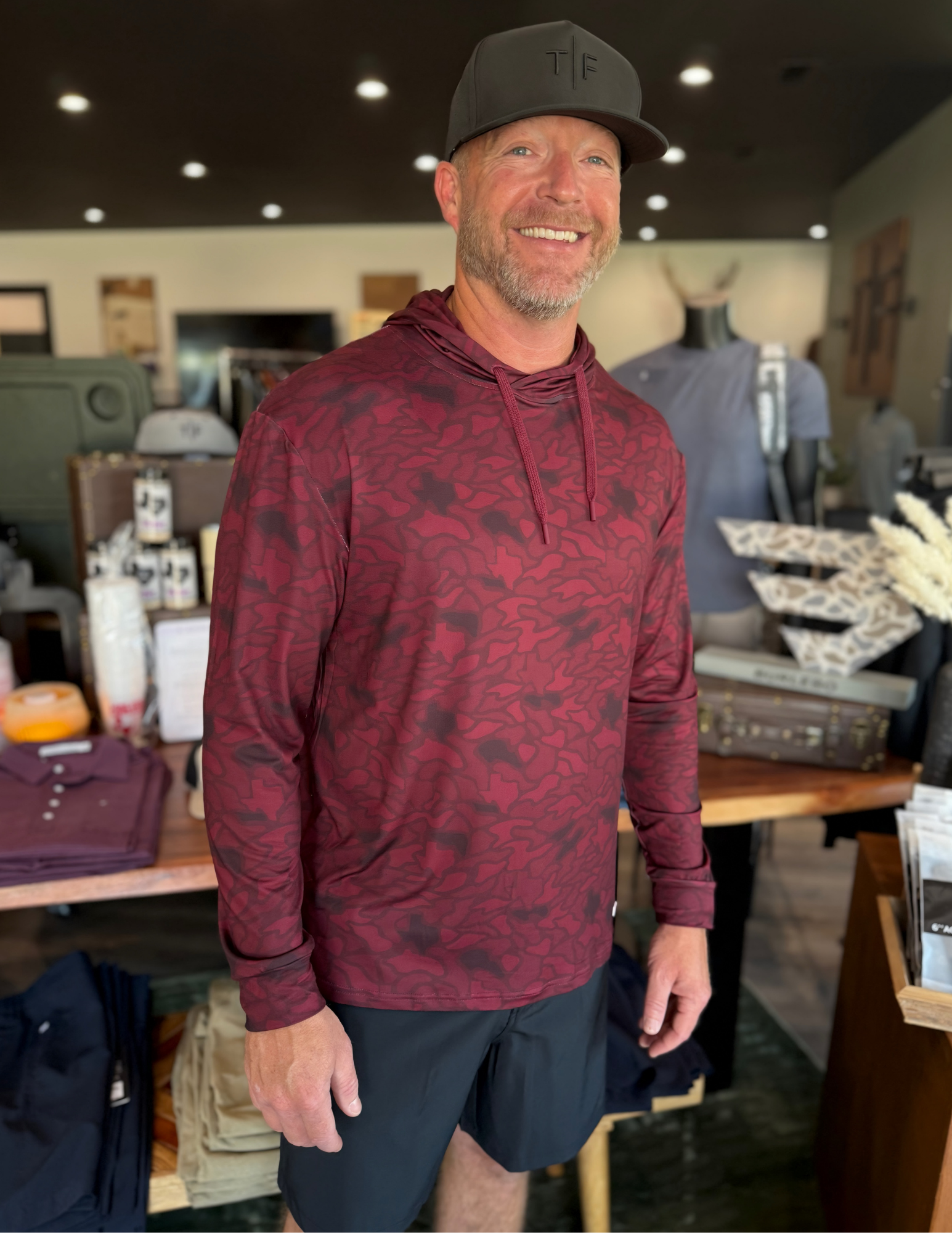 Burlebo Performance Hoodie - Maroon Texas Camo