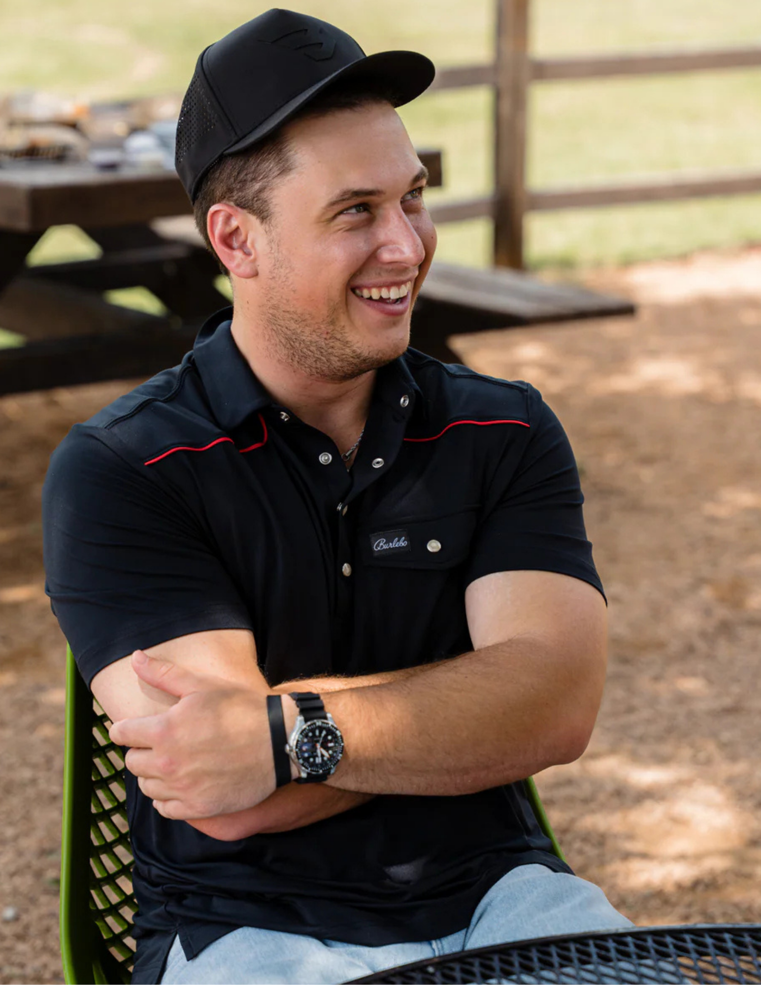 Burlebo Pearl Snap Performance Polo Black & Red