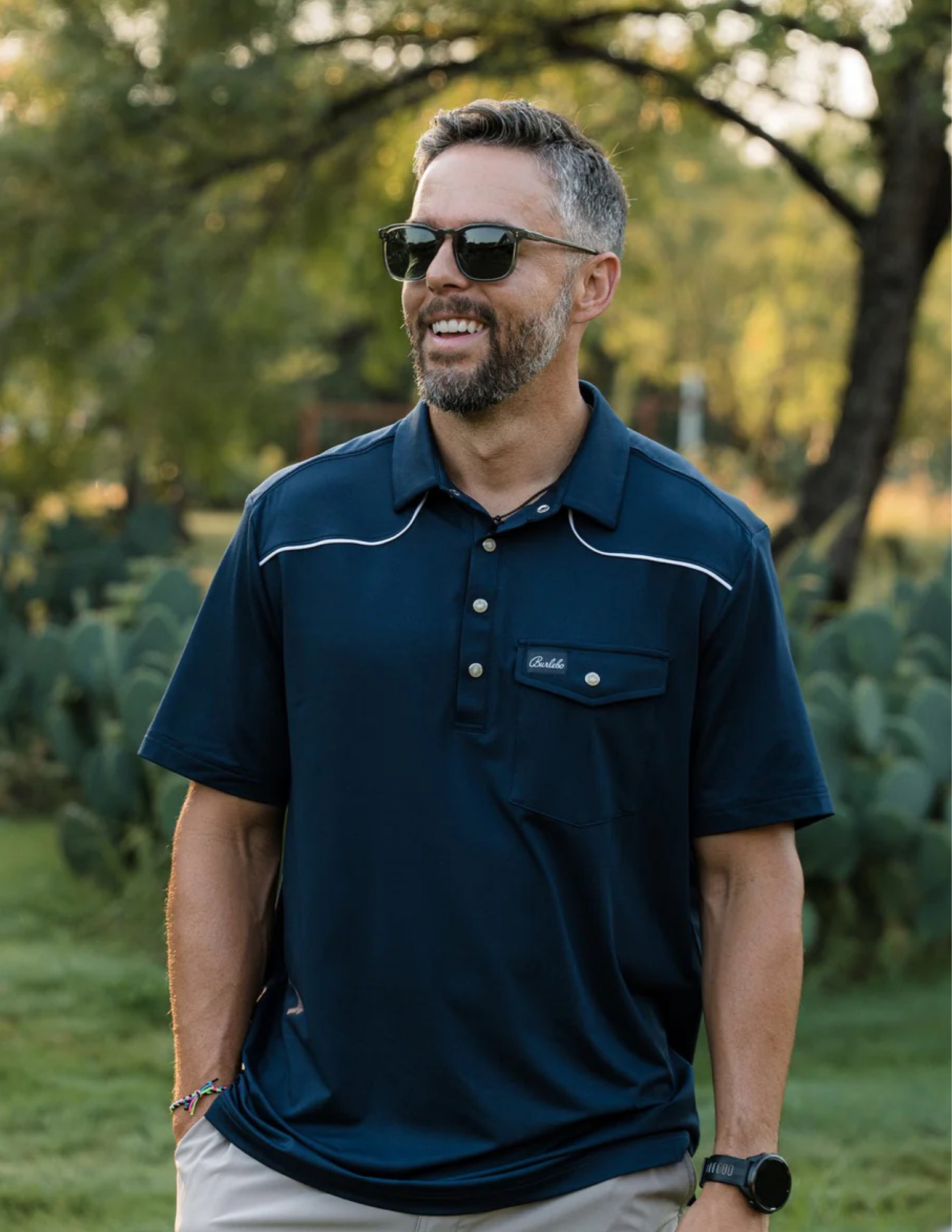 Burlebo Pearl Snap Performance Polo - Navy