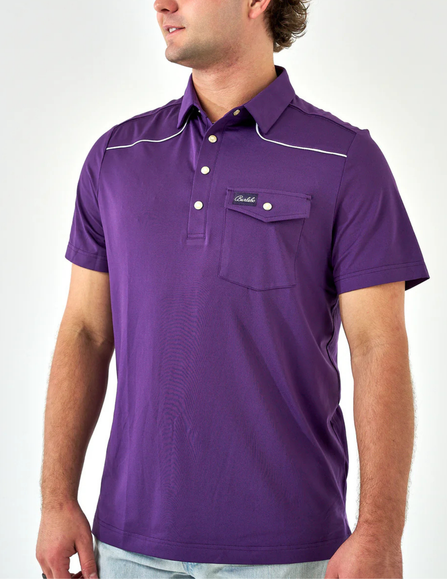 Burlebo Pearl Snap Performance Polo - Purple