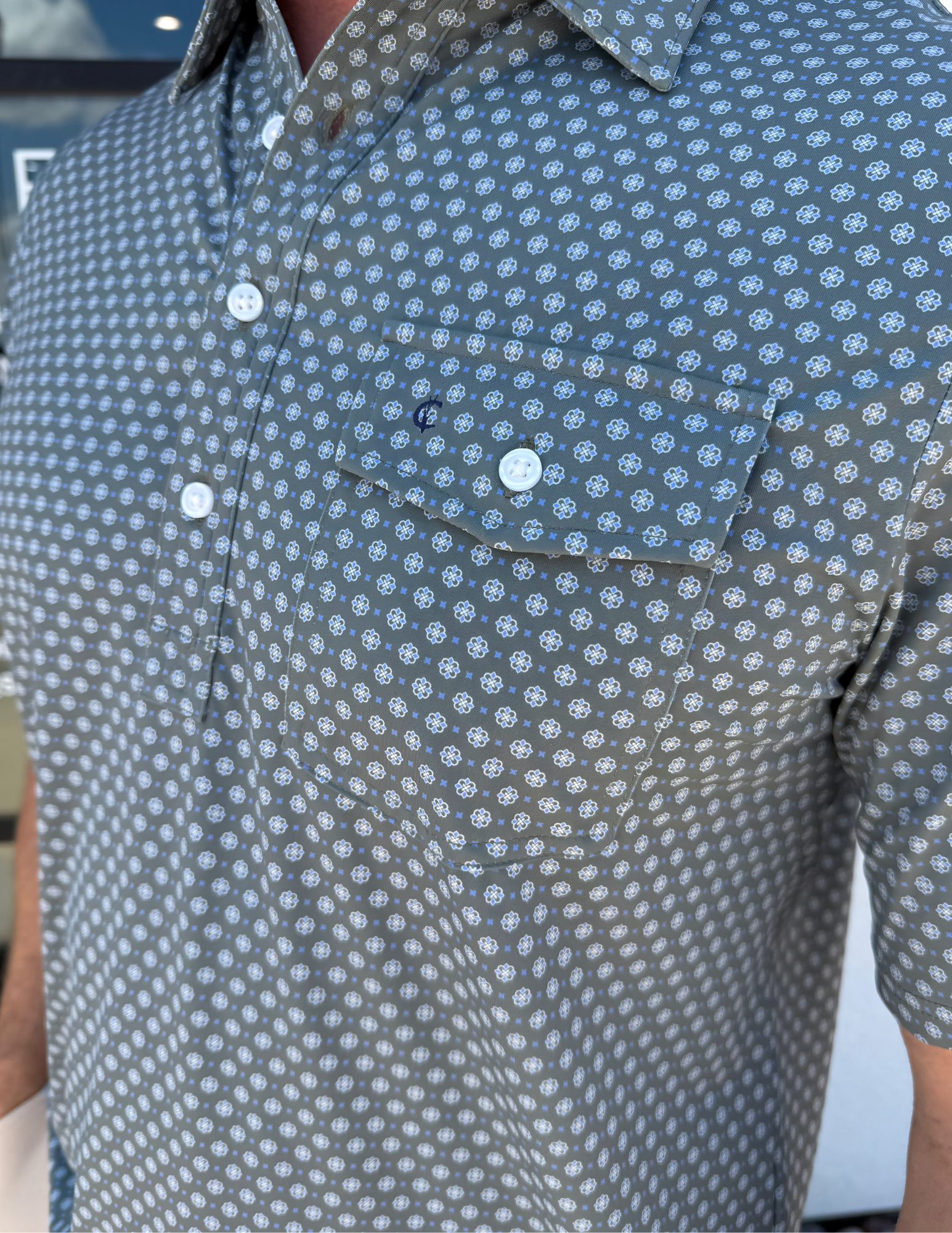 Criquet Performance Sport Players Shirt - Medallion Print Olive - The Foundry