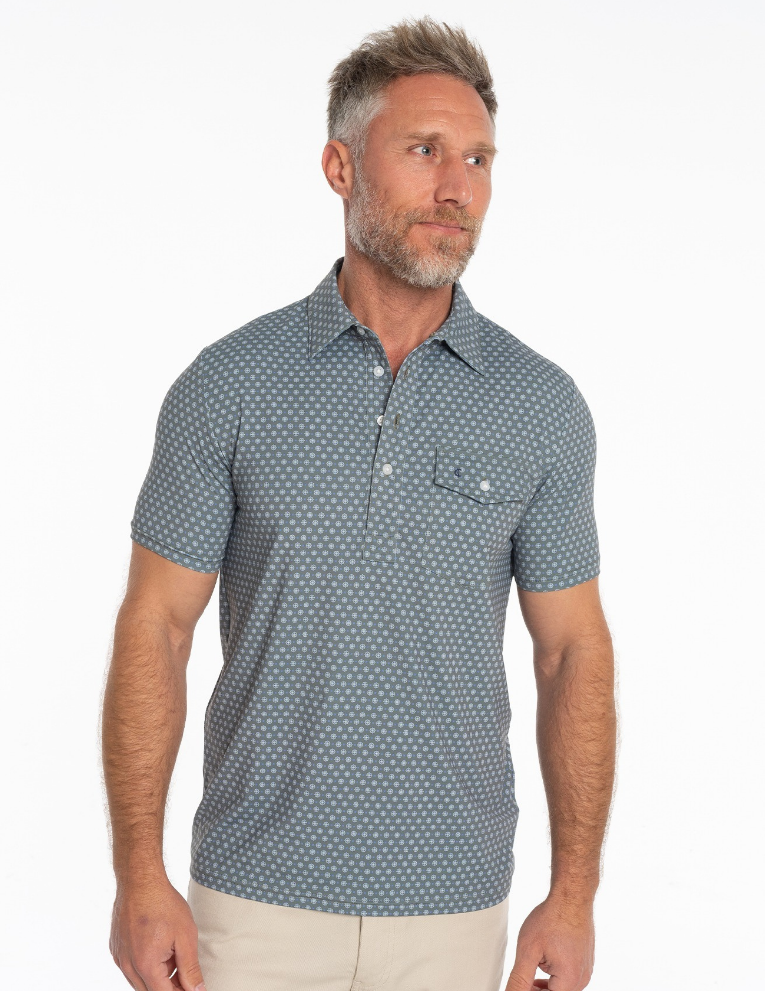 Criquet Performance Sport Players Shirt - Medallion Print Olive