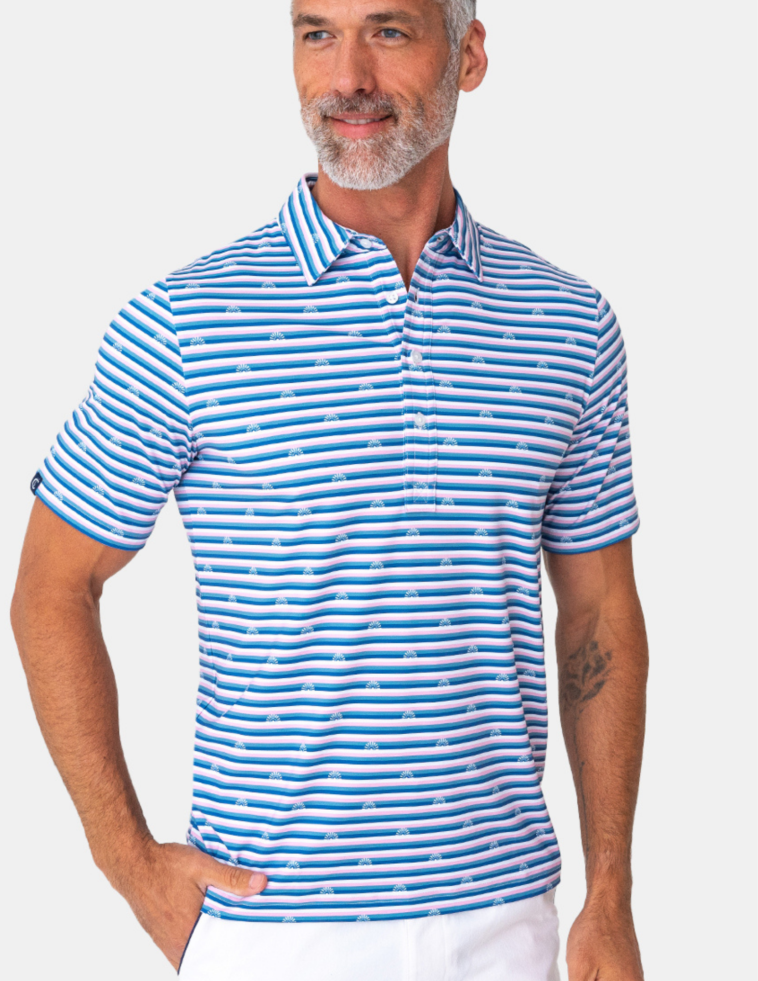Criquet- Performance Sport Range Polo- Sun Stripe Print Navy