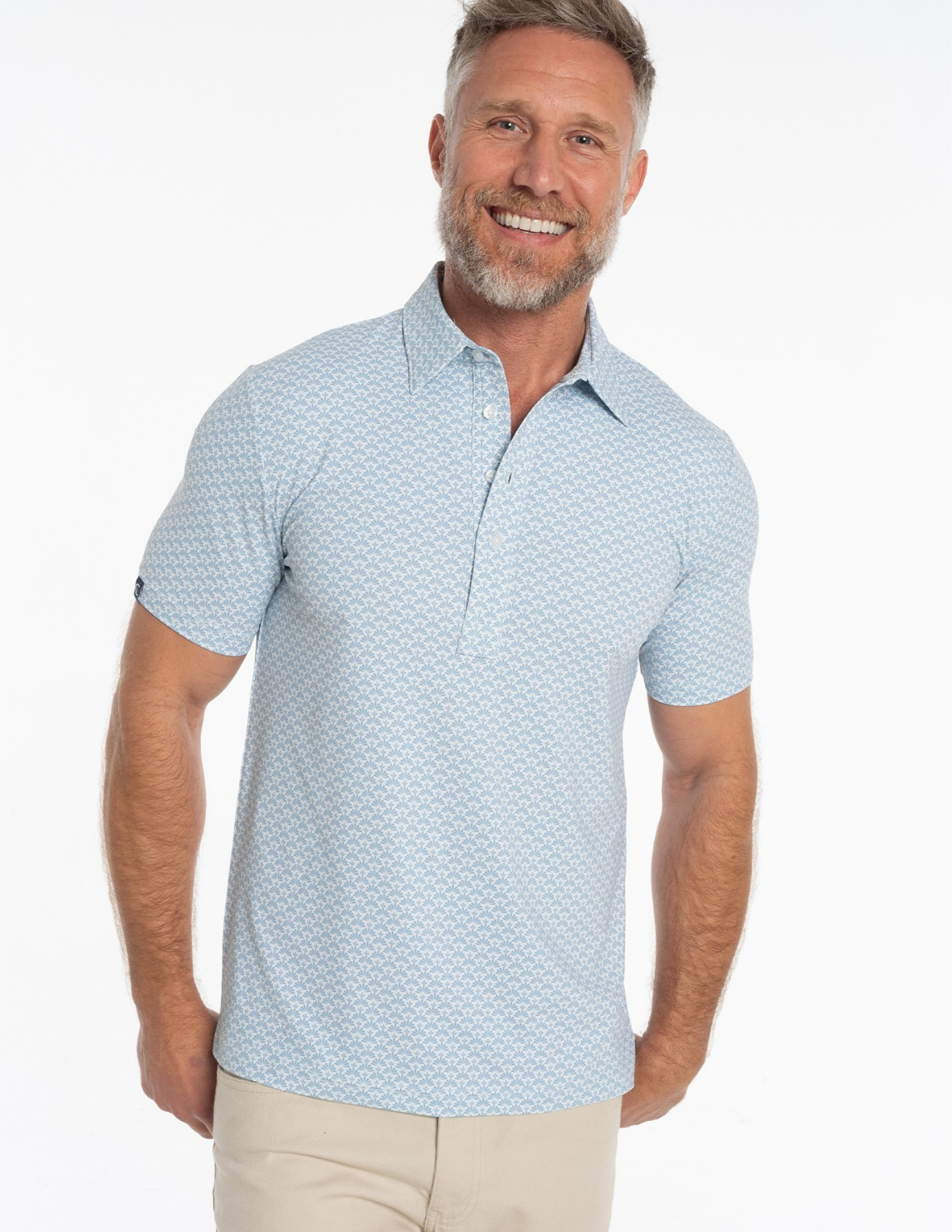 Criquet Performance Sport Range Polo - Trellis Print Cream