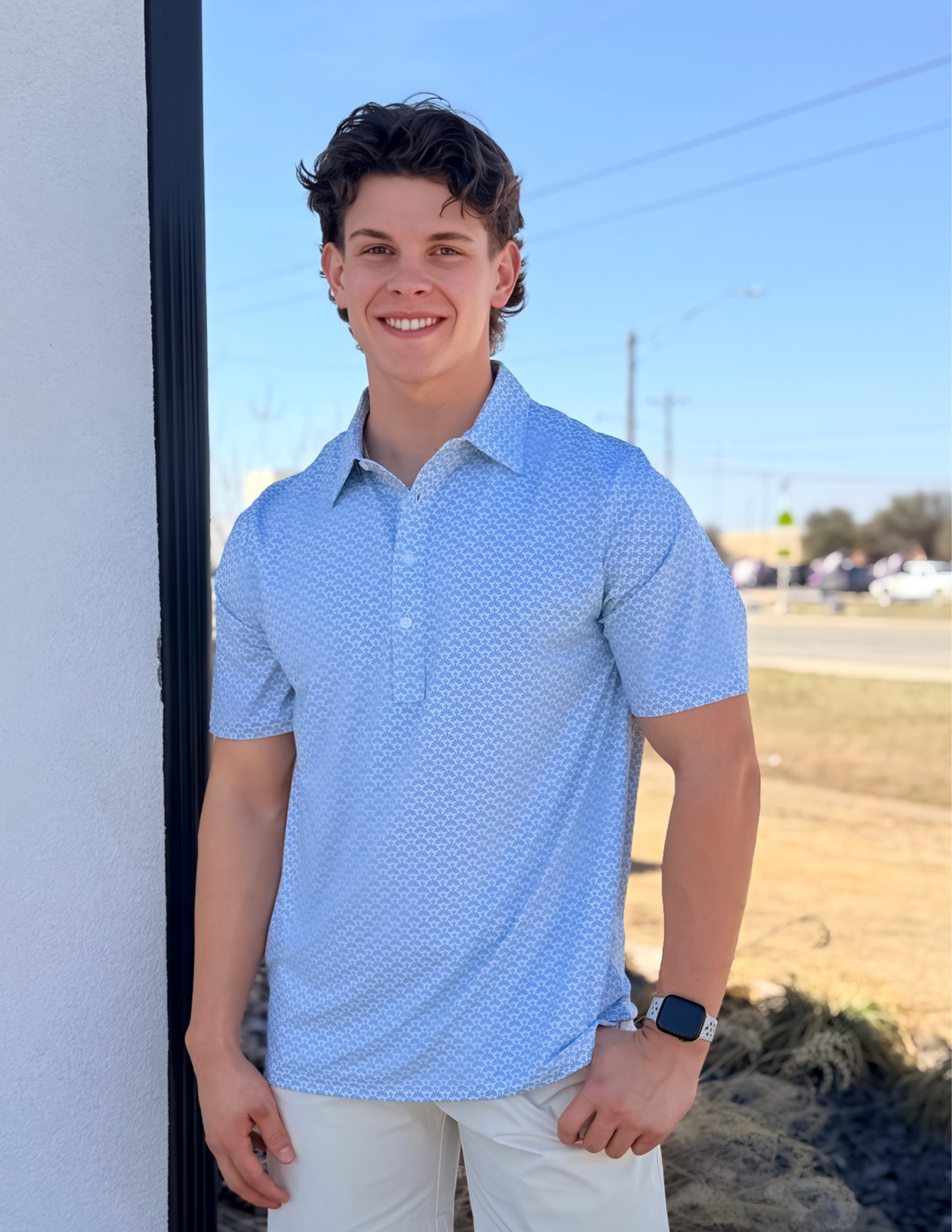 Criquet Performance Sport Range Polo - Trellis Print Cream