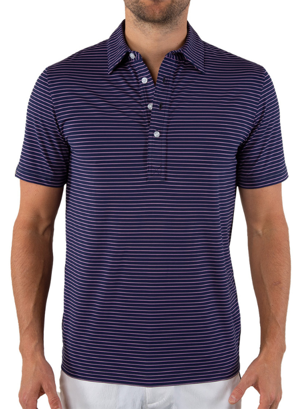 Criquet SS Performance Sport Range Polo - Casper Stripe Navy