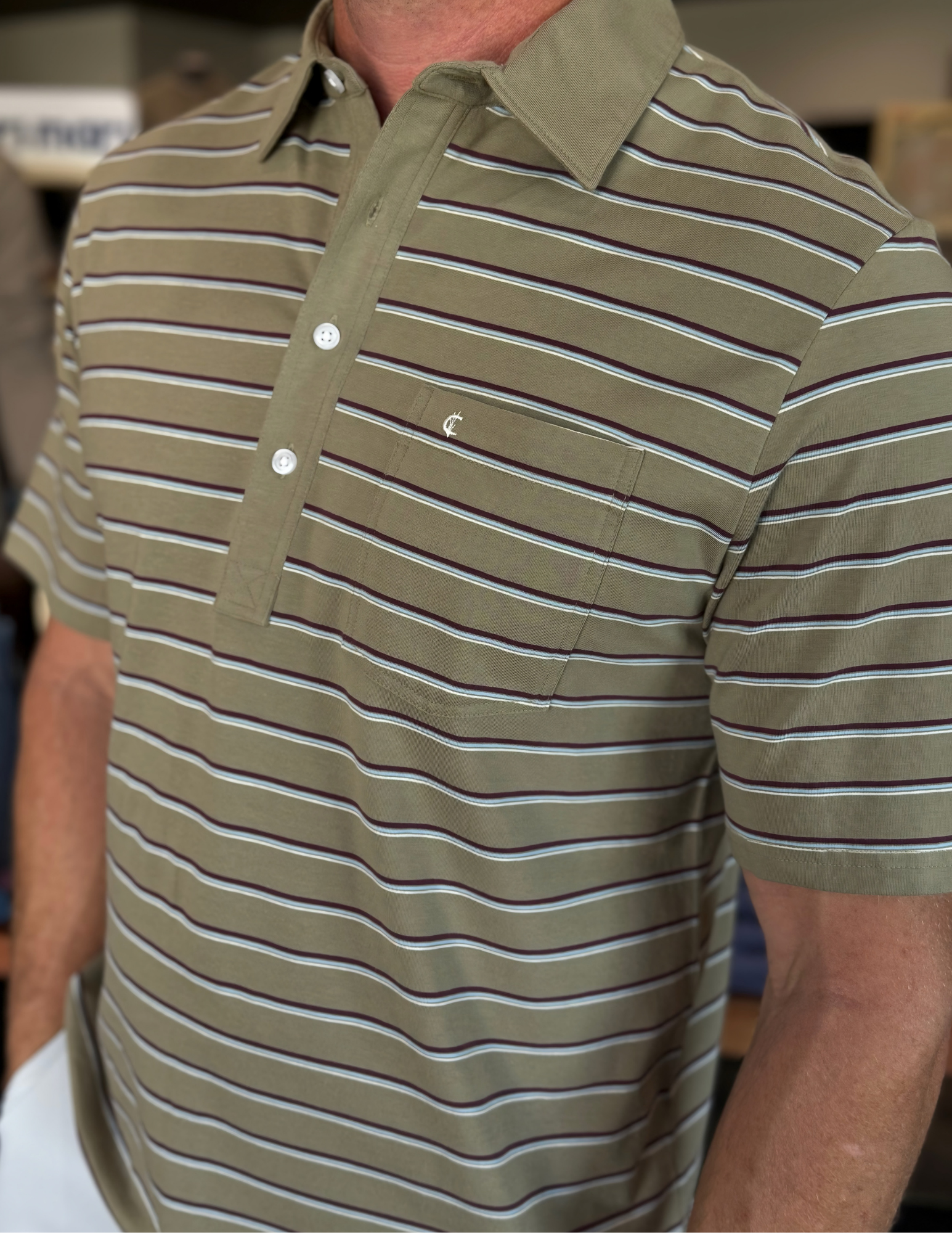 Criquet Top-Shelf Players Shirt - Newman Stripe Olive