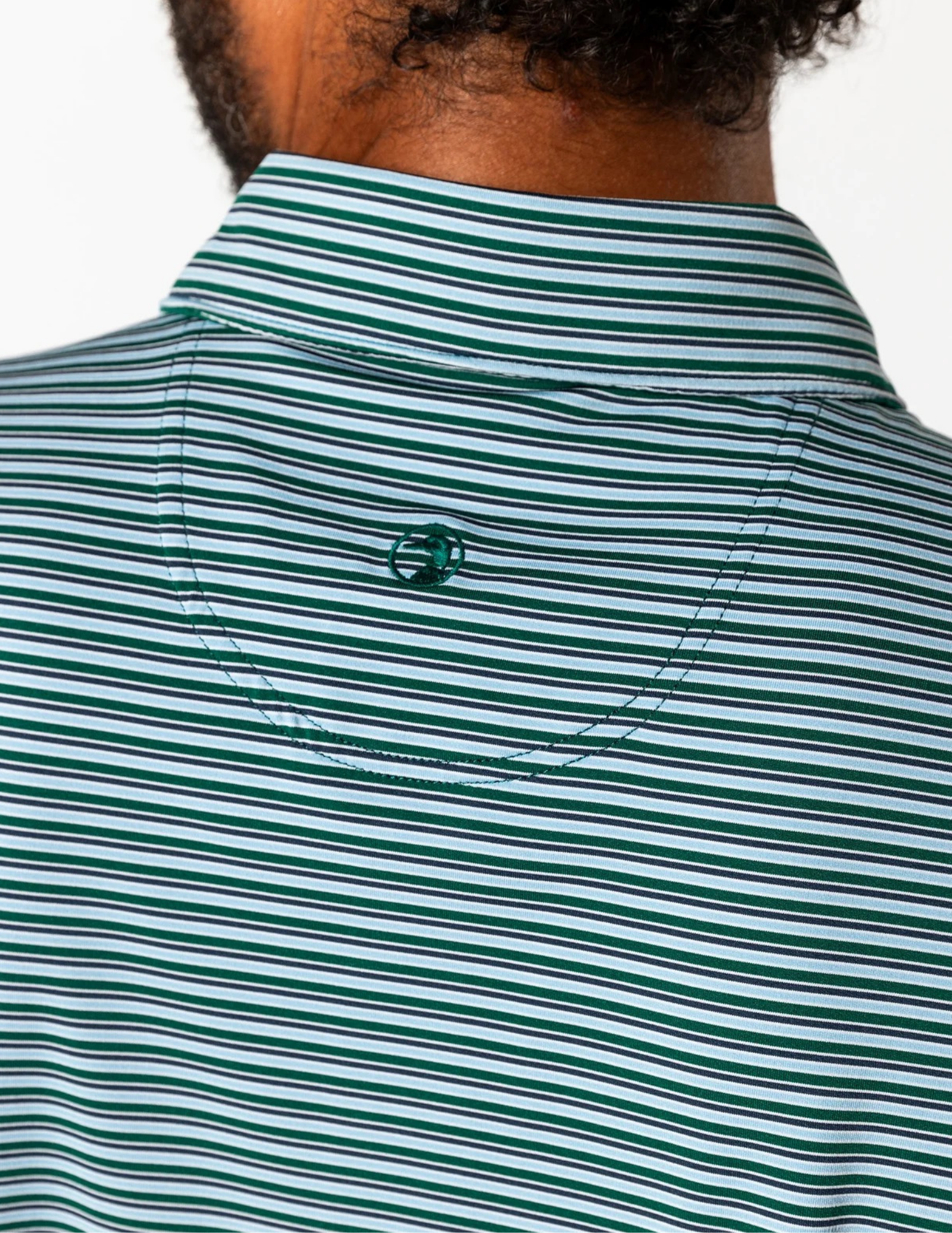Duck Head SS Long Drive Performance Polo Barker Stripe Forest Green