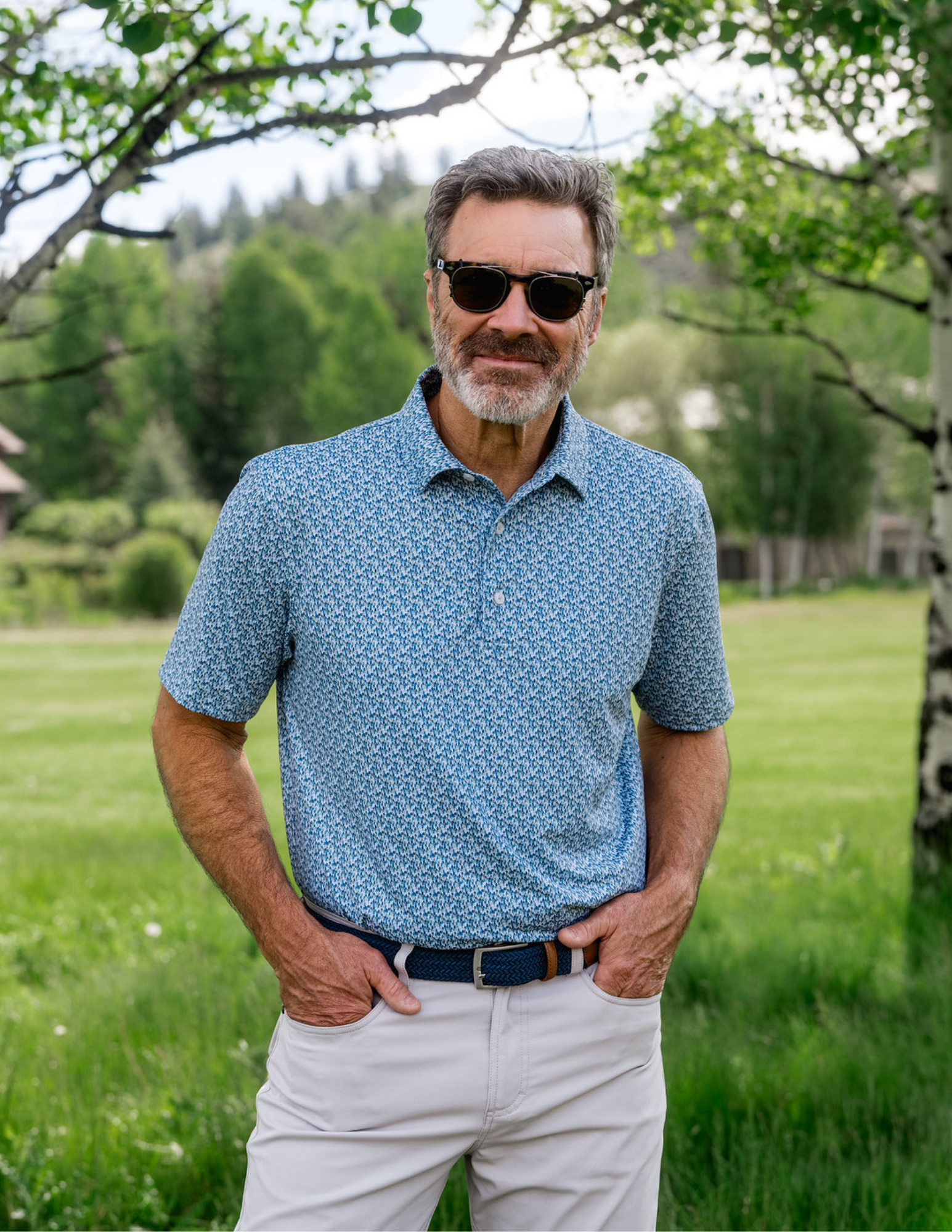 GenTeal Ashen Green Ponderosa Pine Printed Performance Polo