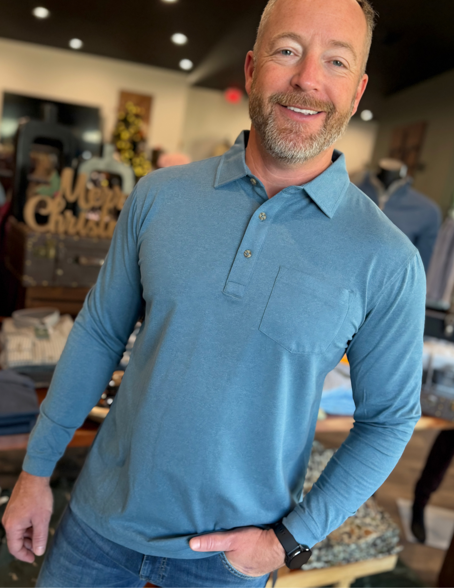 GenTeal Blue Wander LS Polo