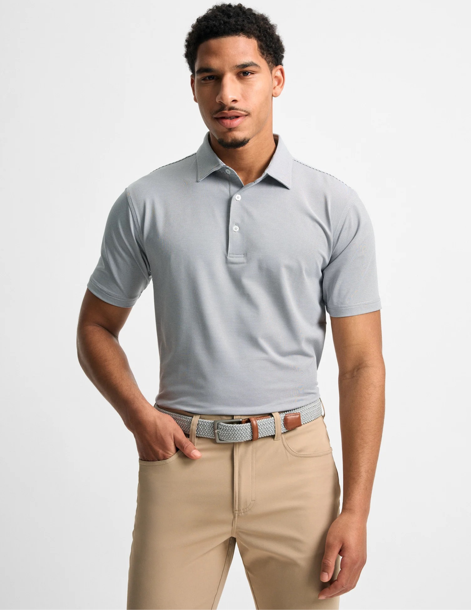 GenTeal Club Pinstripe Performance Polo - Charcoal