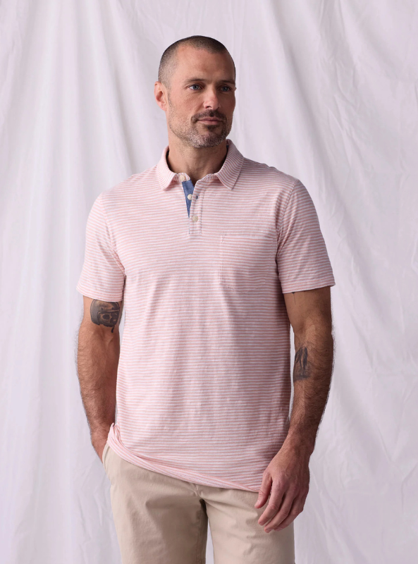 The Normal Brand Vintage Slub Pocket Polo - Dusty Rose Stripe - The Foundry