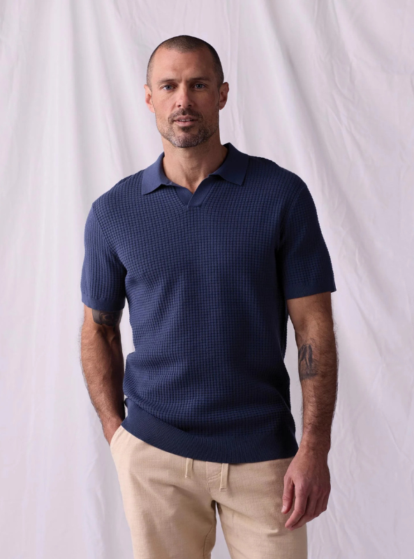 The Normal Brand Waffle Stitch Polo - Vintage Blue - The Foundry