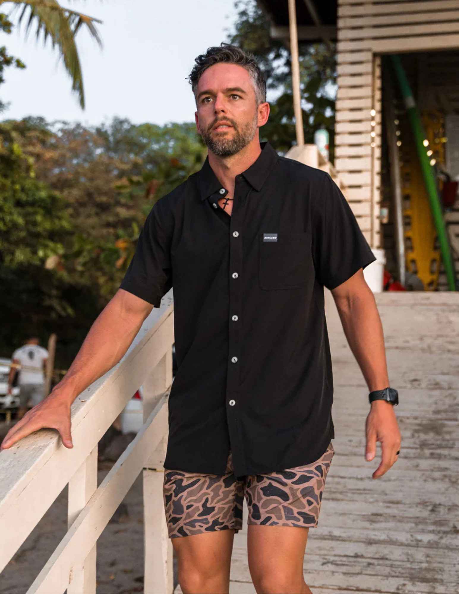 Burlebo- Performance Button Up- Heather Black