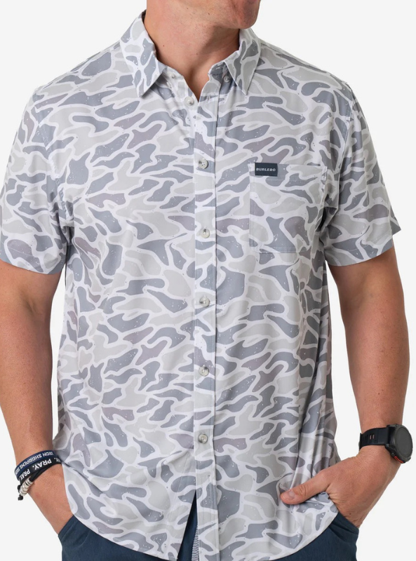 Burlebo Performance Button Up Shirt - White Camo