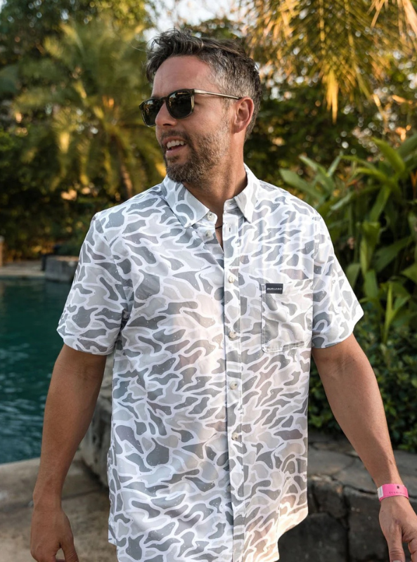 Burlebo Performance Button Up Shirt - White Camo