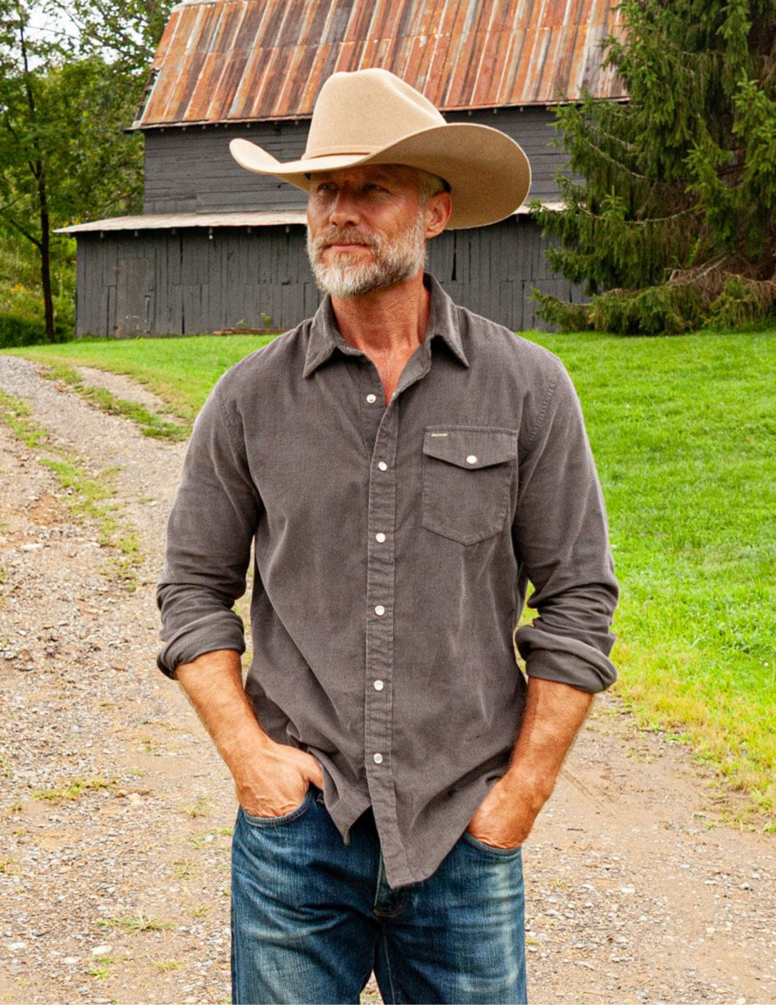 Criquet Corduroy Pearl Snap Charcoal