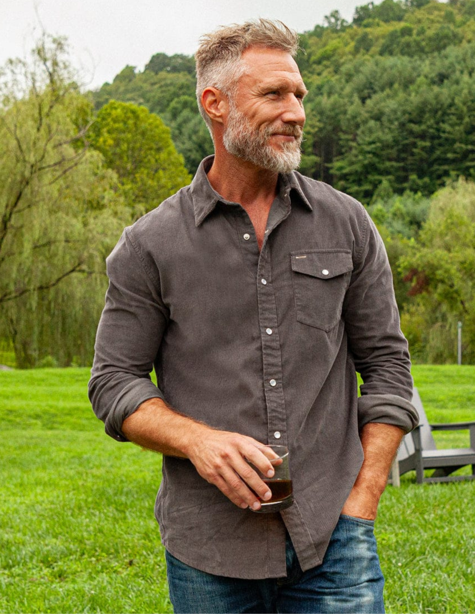 Criquet Corduroy Pearl Snap Charcoal