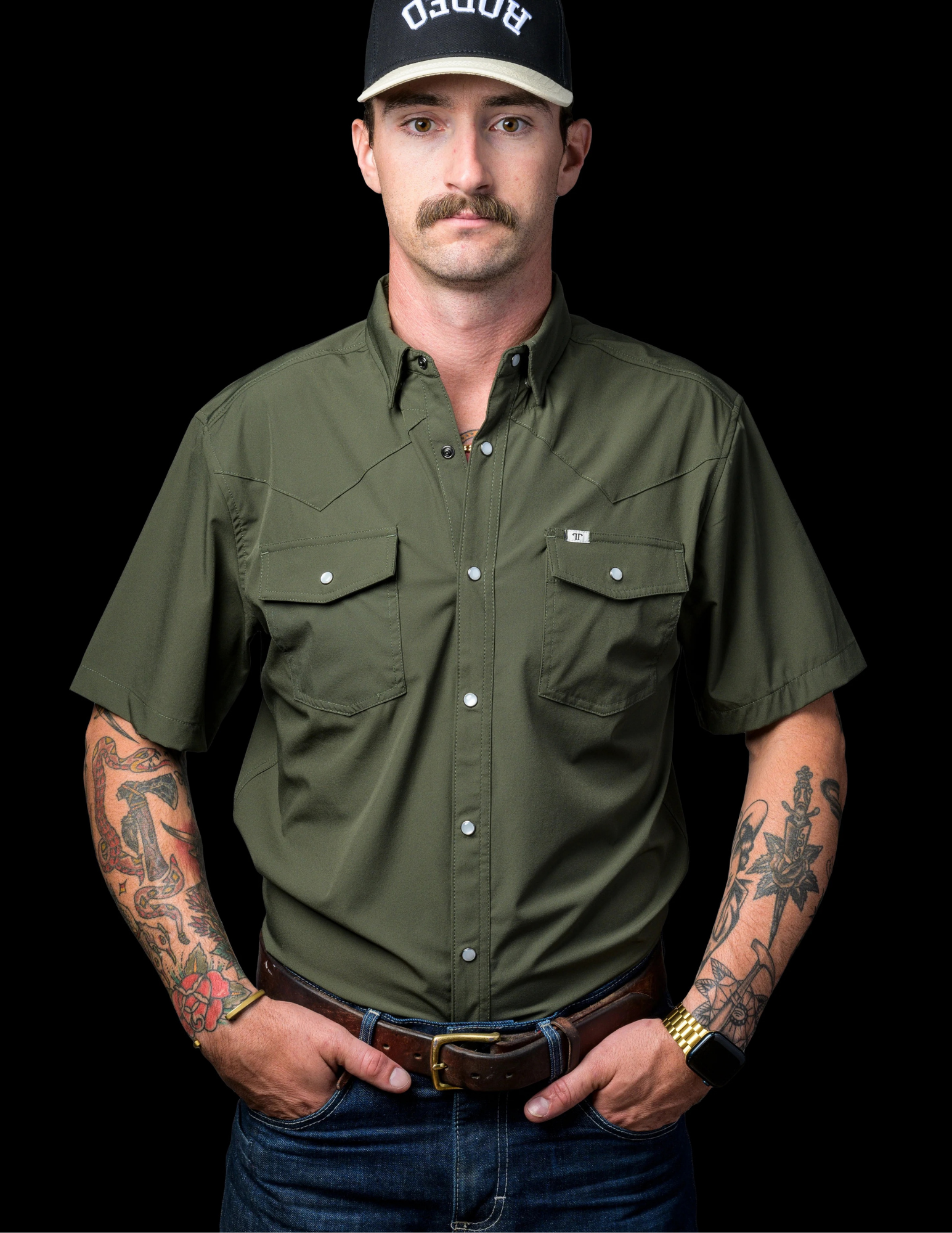 Ferrell SS Snap Shirt Olive Green