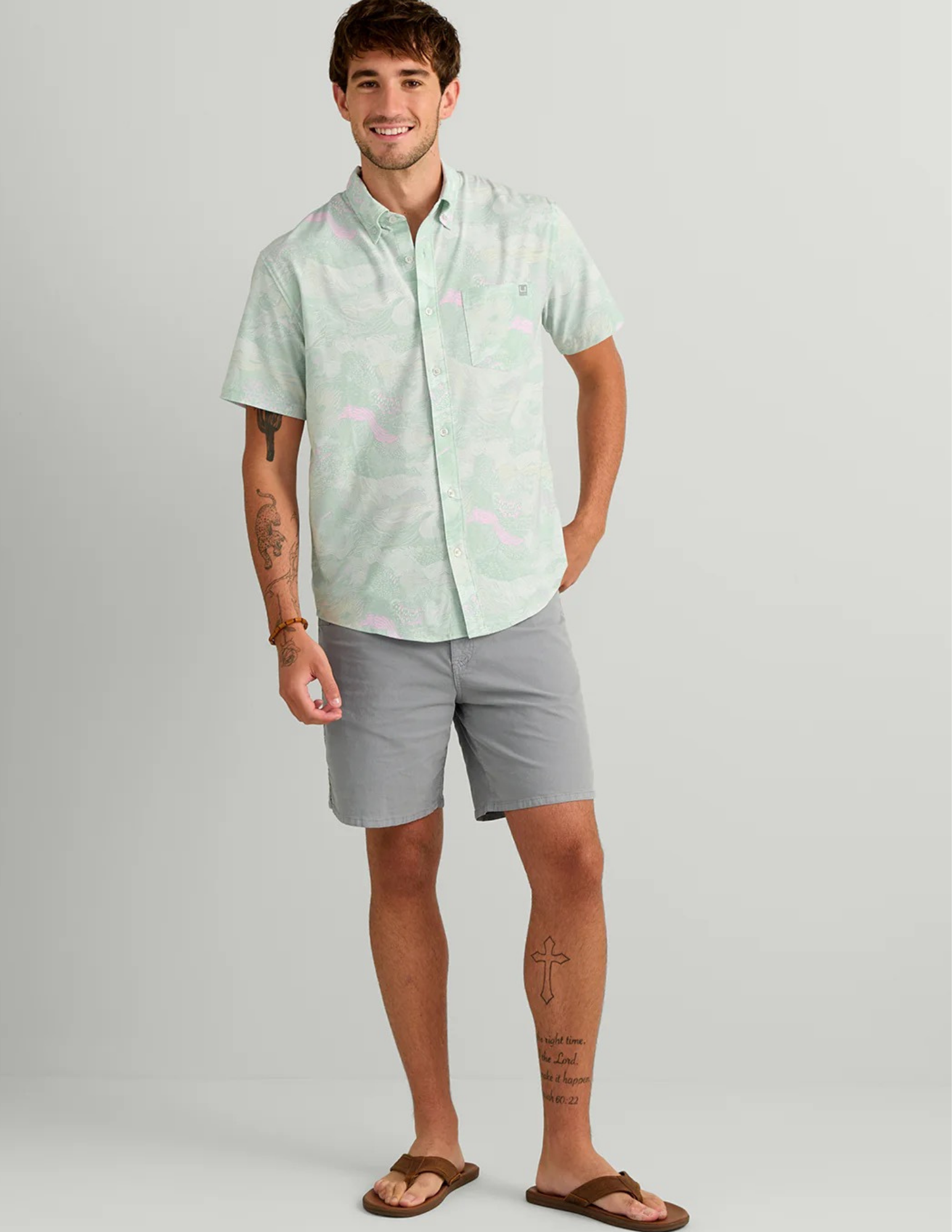 Huk - Kona Printed SS Button up Shirt - Heron Blue