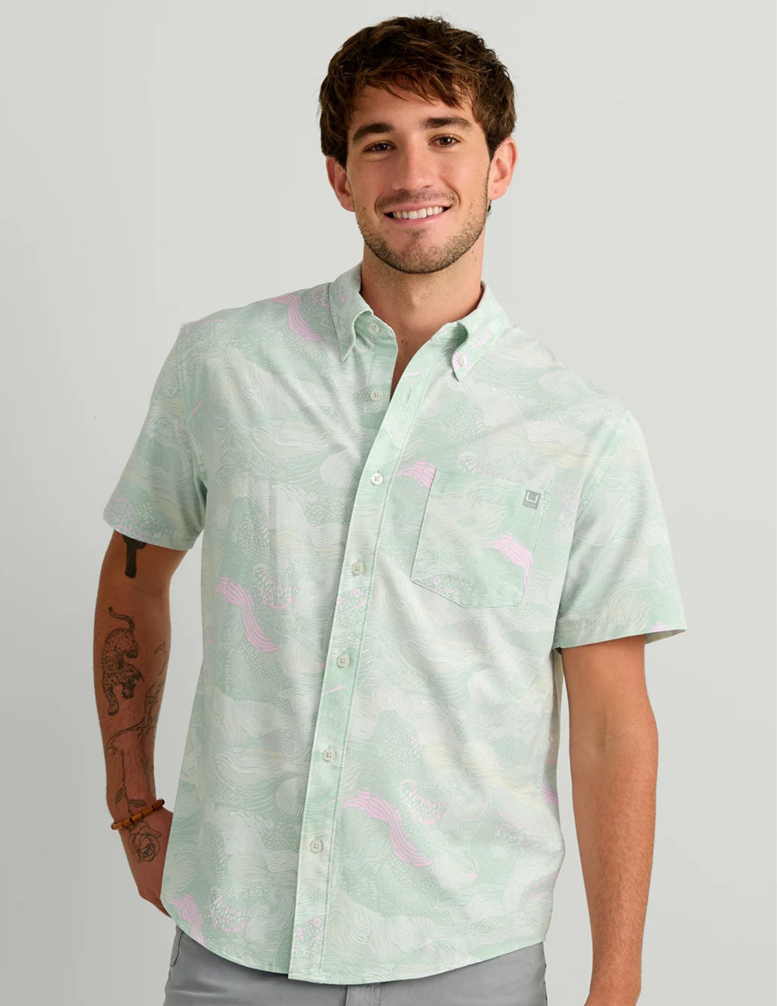 Huk - Kona Printed SS Button up Shirt - Heron Blue