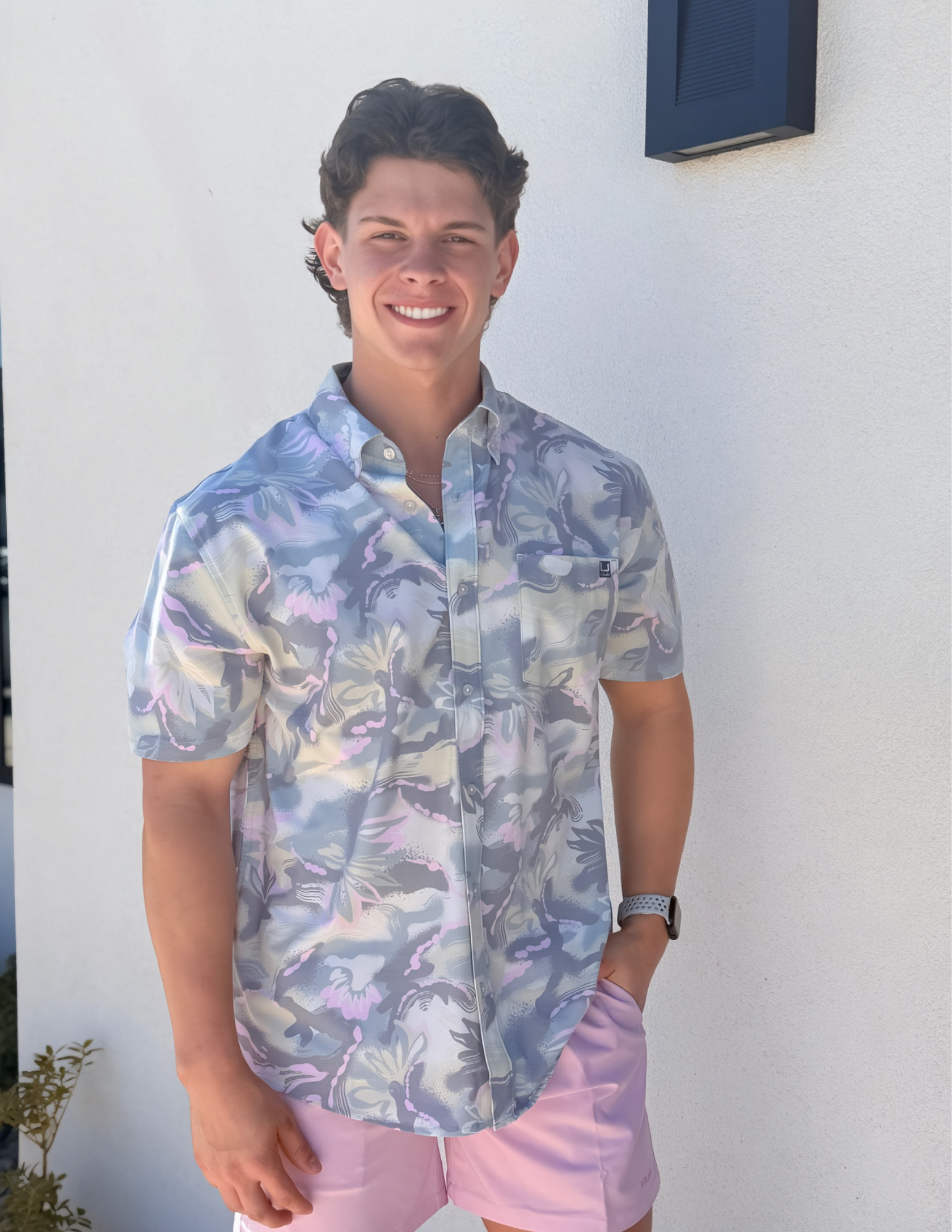 Huk - Kona Printed SS Button up Shirt - Silver Blue